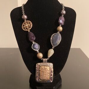 Chico's Silver Necklace with Purple and Gold Details